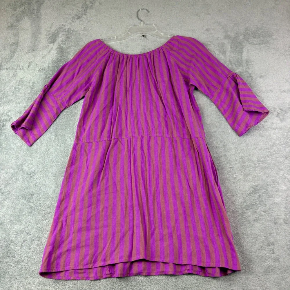 Free People XS Purple Folk Town Striped Linen Blend Tunic Dress Tassel Pockets